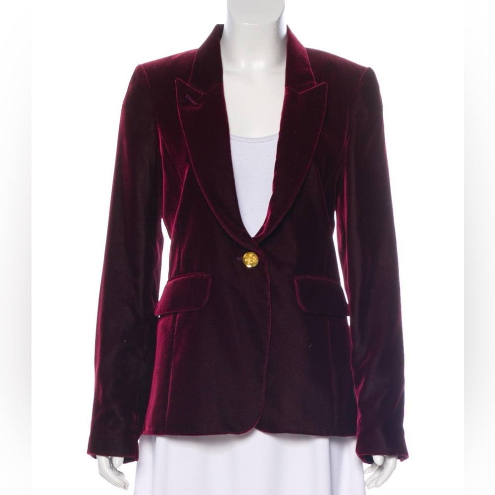 SMYTHE burgundy red velvet blazer with gold buttons, size 2